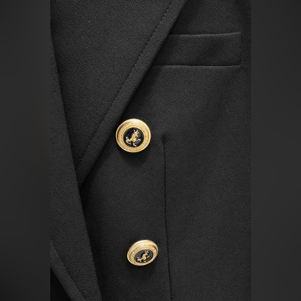 Zara Double-Breasted Military Blazer w/ Gold Crest Buttons — Black (XS) - Picture 3 of 4